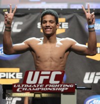 Alex "Bruce Leroy" Caceres weighs in for his Octagon debut at UFC Fight Night 24 at Key Arena in Seattle, Wash.