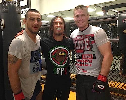 Luke Sanders (middle) at The MMA Lab with UFC fighters Yaotzin Meza (l) and Joe Riggs (r) -- Photo courtesy RFA